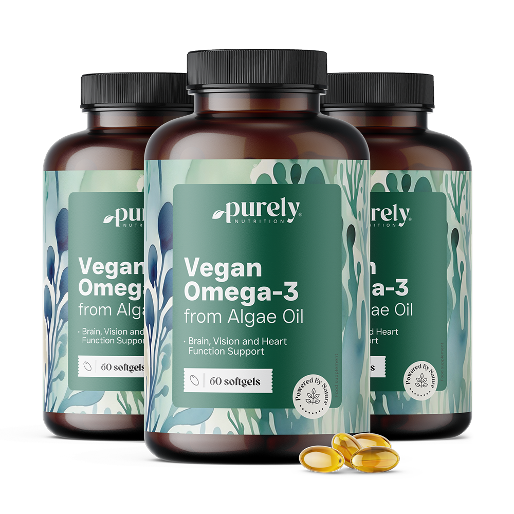 3x Omega-3 vegană 1000 mg - din alge, total 180 de capsule moi